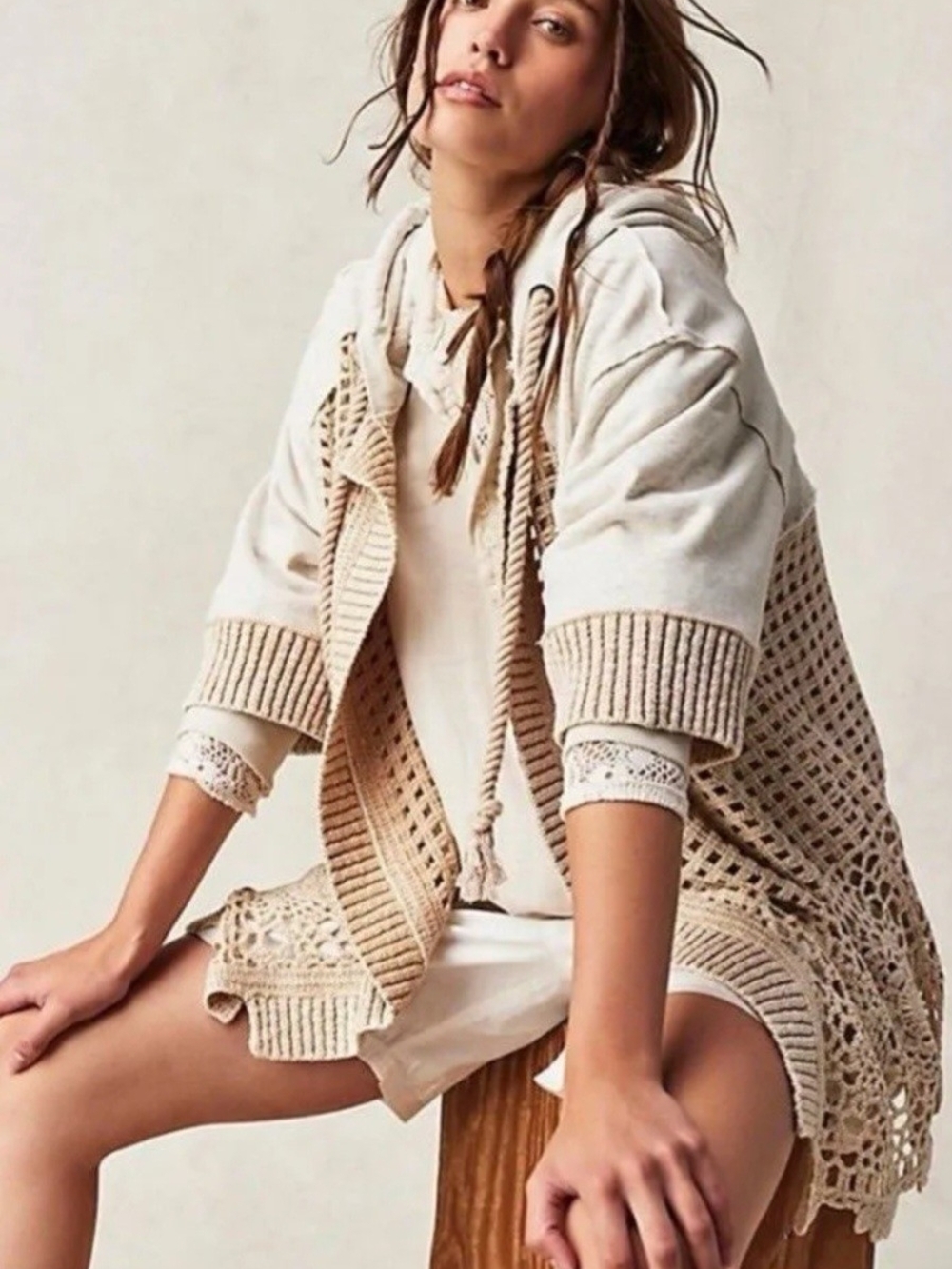 Free People Beach Club Hooded Sweatshirt Cardigan